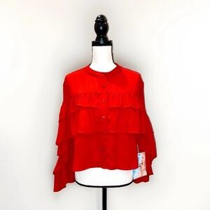 Watermelon Sugar Ruffle Trim Red Blouse - (Medium) NWT!